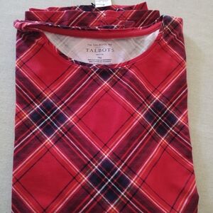 NWt TALBOTS "The TALBOTS Tee" PLAID-Print Long Sleeve Tee~ Size MED